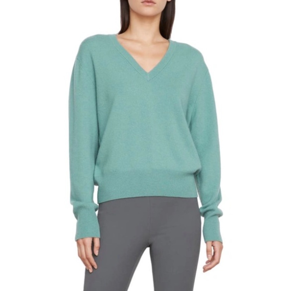 Vince Sage Green V-Neck Wool & Cashmere Blend Sweater Size Large